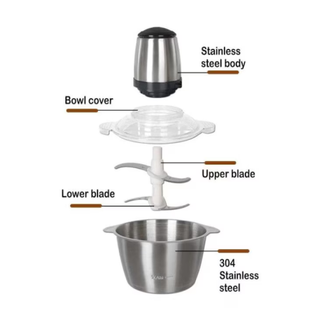 Tocator electric 3L pentru carne si legume, 1000 W, 4 lame din otel inoxidabil de inalta calitate, Recipient din Inox, Argintiu [2]