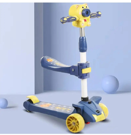 Produse si jucarii pentru copii - Trotinetă multifuncțională copii cu scaun detașabil, muzică, baloane și roți LED, model 3 în 1, pentru vârsta 3+, albastru