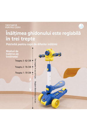 Trotinetă multifuncțională copii cu scaun detașabil, muzică, baloane și roți LED, model 3 în 1, pentru vârsta 3+, albastru [3]