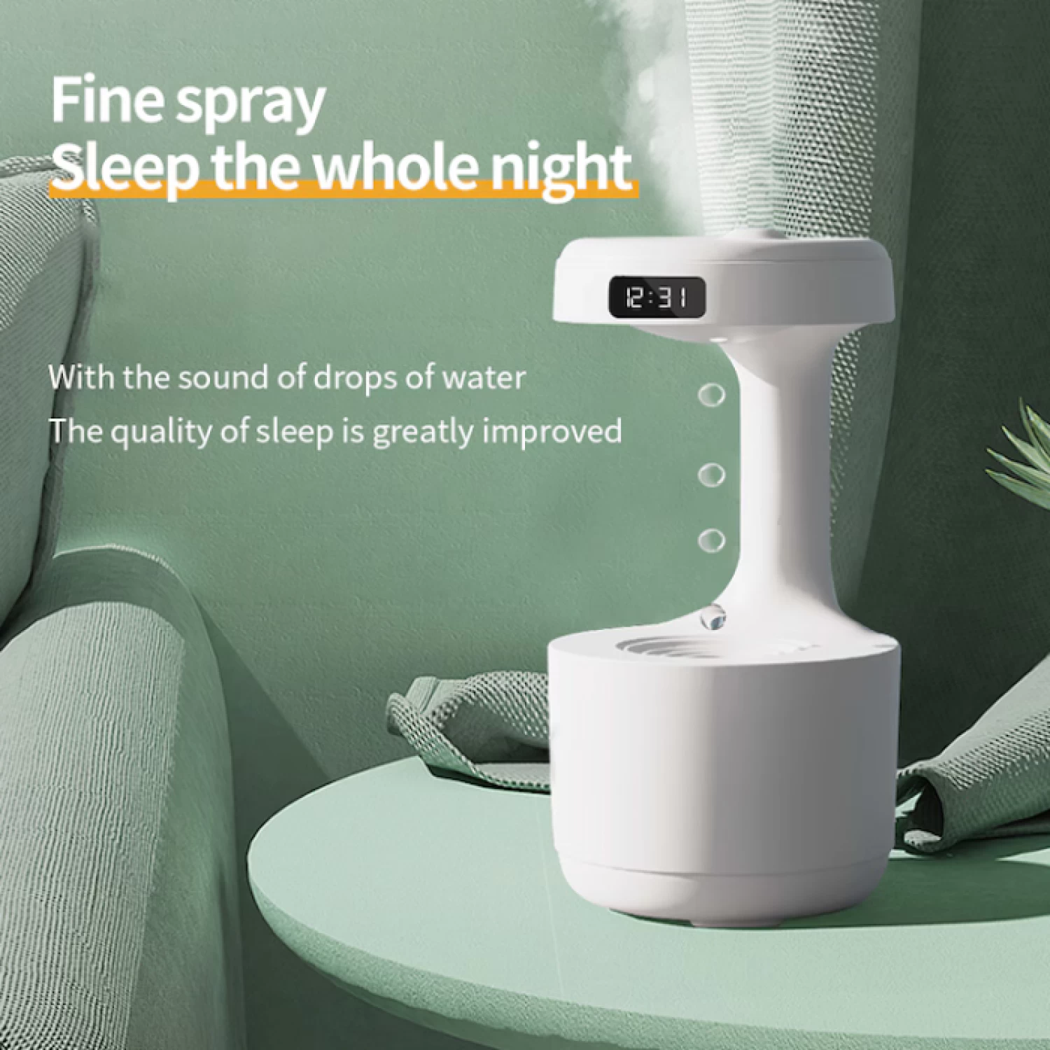 Umidificator Anti-Gravity Ultrasunete 800ml cu LED - Funcție Anti-Dry, Lumină Ambient și Display Inteligent, Alb/Verde [2]