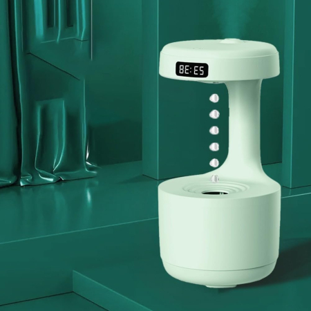 Umidificator Anti-Gravity Ultrasunete 800ml cu LED - Funcție Anti-Dry, Lumină Ambient și Display Inteligent, Alb/Verde [11]