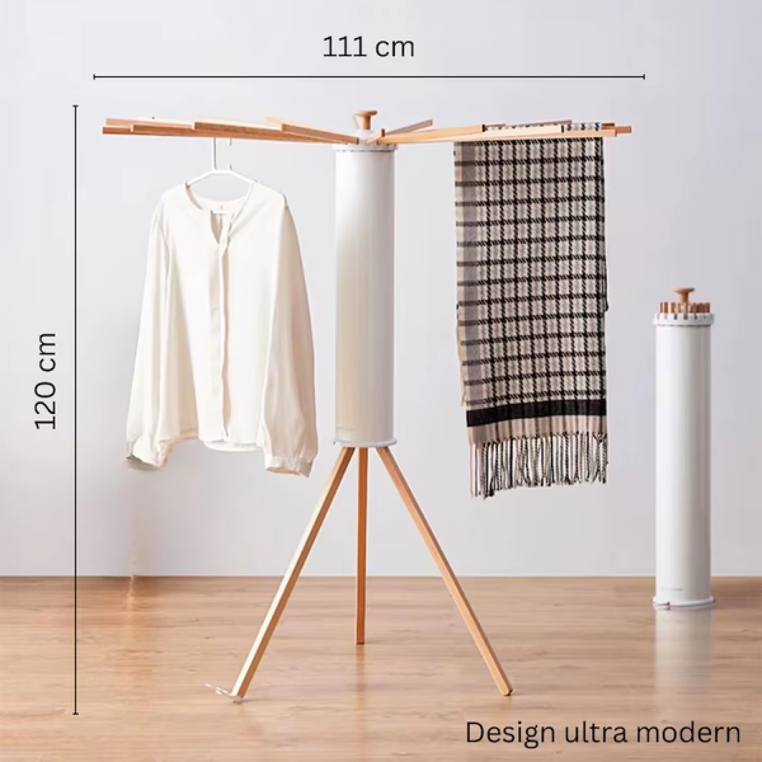 Uscător de Rufe Pliabil din Lemn Rezistent - 16 bare de sustinere, Sustine 100 kg, Rotire 360°, Reglabil, Protecție UV, Compact și Durabil [4]