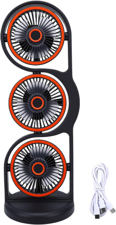 Ventilator Portabil de Birou cu 3 Capete, Rotire 360°, 5 Trepte de Viteză, Acumulator Reîncărcabil prin USB, Flux de Aer Multidirecțional, Înclinare Reglabilă la 45° [6]