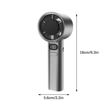 Ventilator Portabil Turbo cu Acumulator 1800 mAh, Reîncărcare USB Type-C, 120 Trepte de Viteză, Afișaj LED Digital, Motor Silențios, Design Compact, Dimensiuni 16 × 5,8 × 5,55 cm [2]