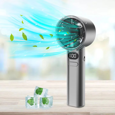 Ventilator Portabil Turbo cu Acumulator 1800 mAh, Reîncărcare USB Type-C, 120 Trepte de Viteză, Afișaj LED Digital, Motor Silențios, Design Compact, Dimensiuni 16 × 5,8 × 5,55 cm [1]