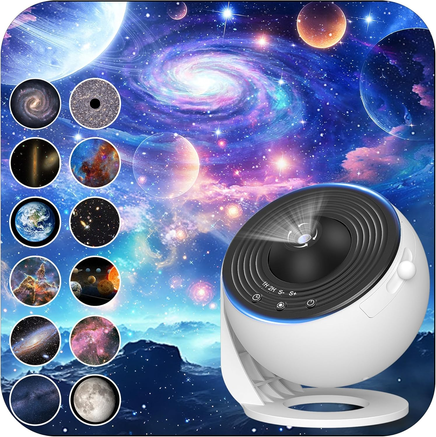 13 az 1-ben Galaxy Éjjeli Lámpa és Csillagos Égbolt Projektor – HD Vetítés, 360°-os Forgatás, USB Tápellátás, 10 W, Gömb Kialakítás, Fekete-Fehér, Hálószobába [20]