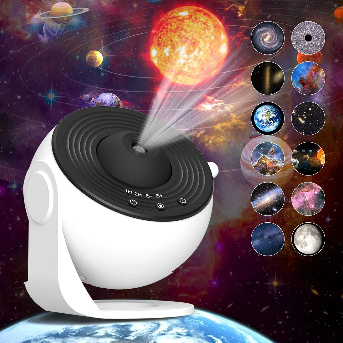13 az 1-ben Galaxy Éjjeli Lámpa és Csillagos Égbolt Projektor – HD Vetítés, 360°-os Forgatás, USB Tápellátás, 10 W, Gömb Kialakítás, Fekete-Fehér, Hálószobába [11]