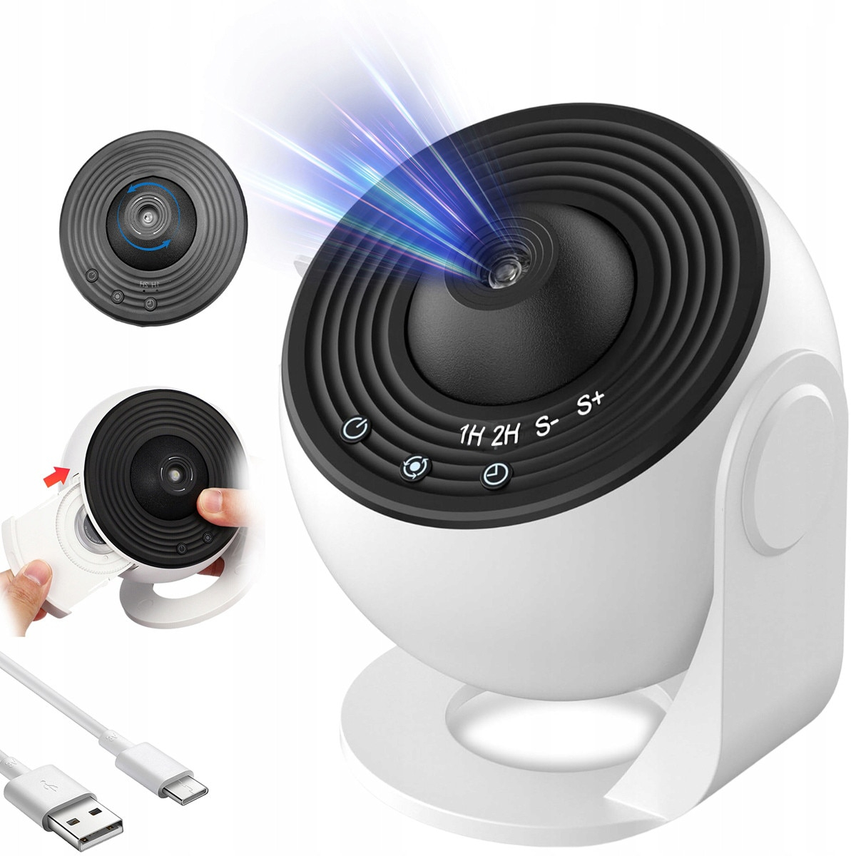 13 az 1-ben Galaxy Éjjeli Lámpa és Csillagos Égbolt Projektor – HD Vetítés, 360°-os Forgatás, USB Tápellátás, 10 W, Gömb Kialakítás, Fekete-Fehér, Hálószobába [1]