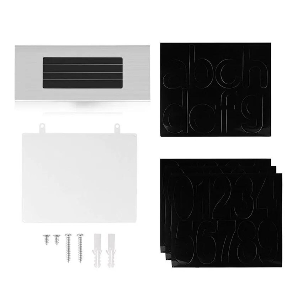 Napelemes Házszámtábla LED Világítással – 4 LED, Fényérzékelő, Rozsdamentes Acél, Vízálló, 19 × 18,5 × 5 cm, Szám- és Betűkészlettel [4]