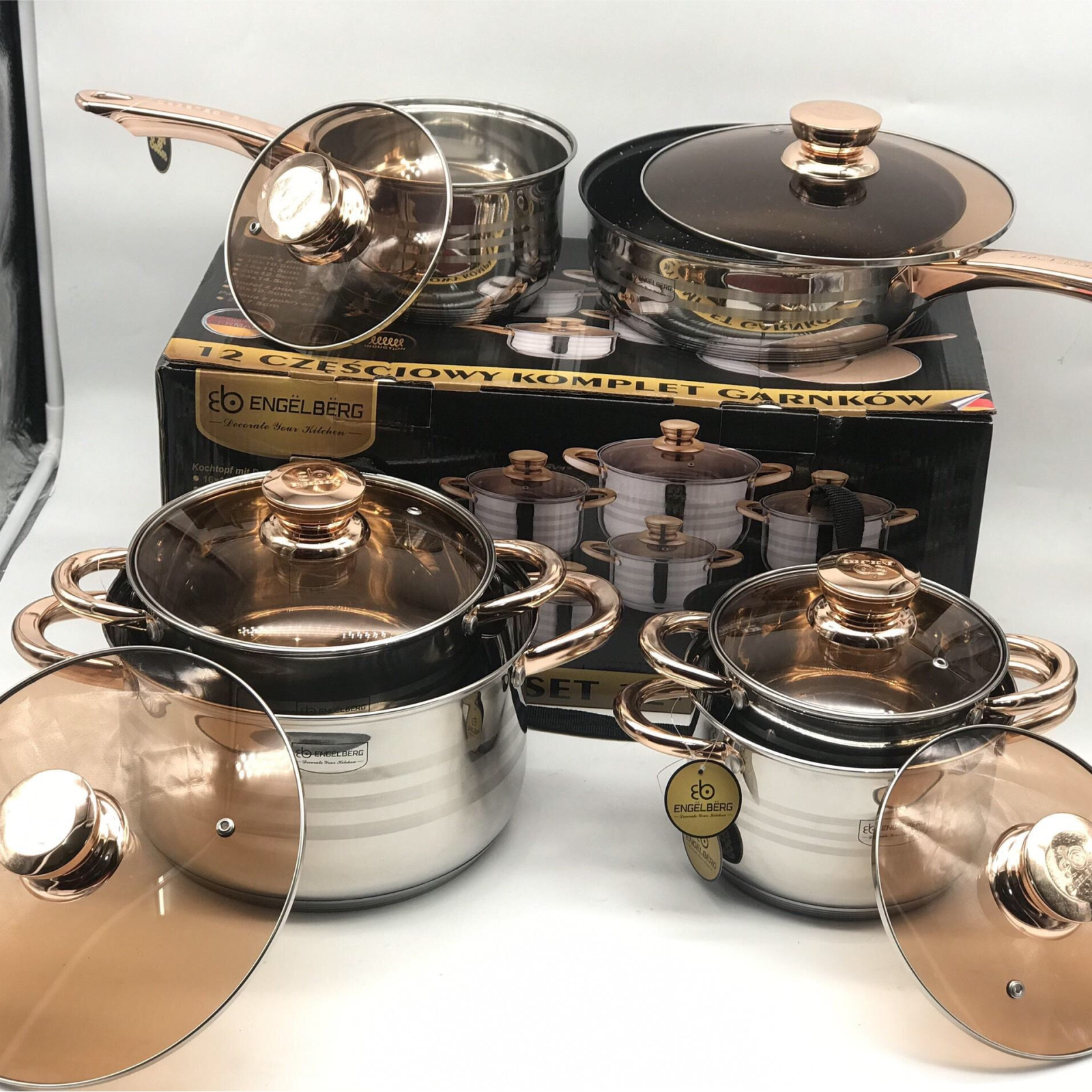 12 Részes Rozsdamentes Acél Edénykészlet – Nikkelmentes, Nem Mérgező, 5 Rétegű Kialakítás, Fazekak, Lábasok és Serpenyő, Gáz-, Indukciós és Minden Típusú Tűzhelyhez [4]