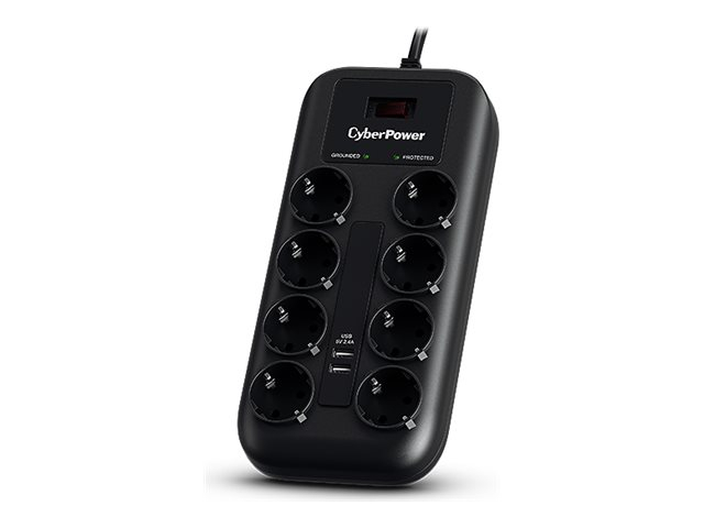 Prelungitor CyberPower P0820SUF0-DE  1.8 m, cu intrerupator iluminat, 8 prize, 2xUSB-A 5V 2.4A, protectie supratensiune/suprasarcina [1]