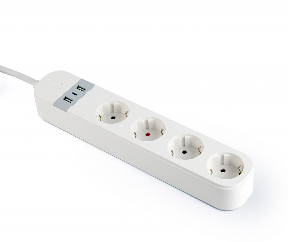 Prelungitor Gembird inteligent cu porturi incarcare USB, 4 prize, alb [2]
