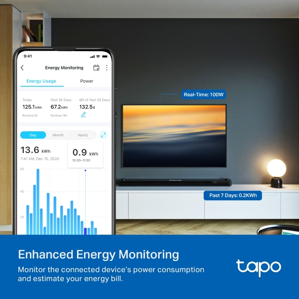 Priza inteligenta TP-LINK Tapo P110, Wi-Fi, 3680W, 16A, alb [2]