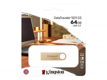 Memorii USB - Memorie USB Kingston DataTraveler SE9 G3, 64GB, USB 3.2 Gen1, Metalic, Auriu