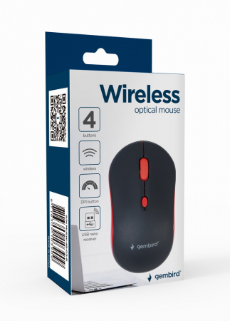 Mouse - Mouse, wireless Gembird, 1600 dpi, Negru / Rosu