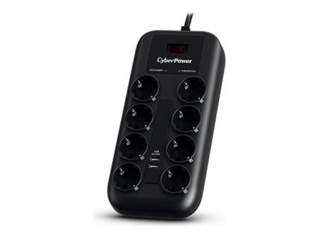 Periferice & Accesorii - Prelungitor CyberPower P0820SUF0-DE  1.8 m, cu intrerupator iluminat, 8 prize, 2xUSB-A 5V 2.4A, protectie supratensiune/suprasarcina