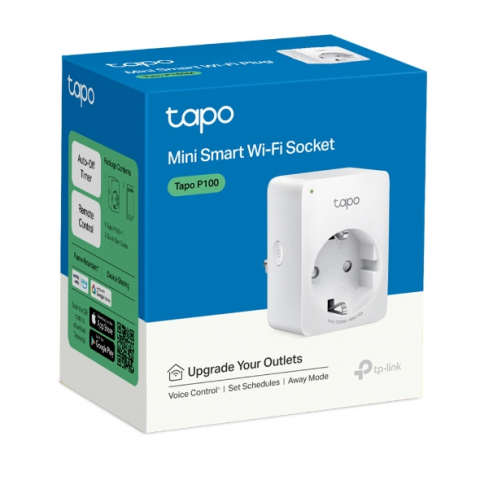 Prize smart - Priza inteligenta TP-Link Mini Tapo P100, Wi-Fi, control vocal, 2300W, 10A, Alb