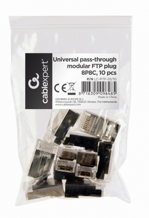 Accesorii retea - Set 10 conectori RJ45 FTP Universal pass-through , Gembird LC-PTF-01/10
