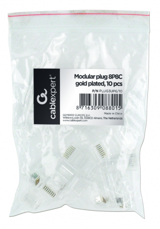 Set 10 conectori RJ45 UTP ,placati cu aur ,Gembird PLUG3UP6/10 [0]