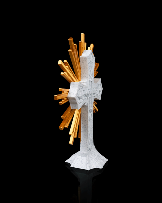 Cruce decorativă 3D cu raze aurii – simbol al credinței și luminii de Paște [2]