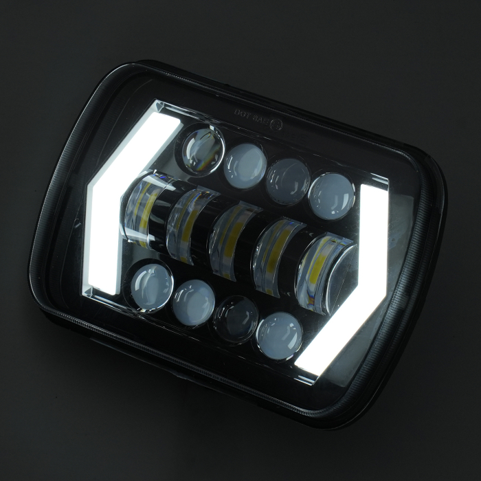 Far LED dreptunghiular 5x7 inch - cu DRL alb si semnalizare galbena - 12-24V [2]