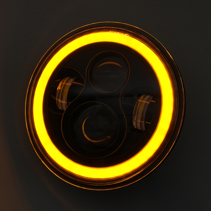 Far LED rotund 7 inch - cu DRL angel-eyes alb si semnalizare galbena - 9-30V [3]
