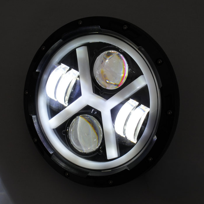 Far LED rotund 7 inch - cu DRL model X alb si semnalizare galbena - 9-30V [4]