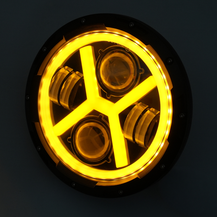 Far LED rotund 7 inch - cu DRL model X alb si semnalizare galbena - 9-30V [3]
