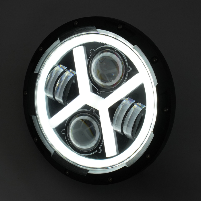 Far LED rotund 7 inch - cu DRL model X alb si semnalizare galbena - 9-30V [2]