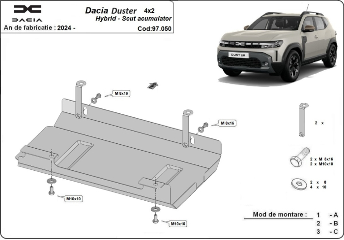 Scut acumulator metalic Dacia Duster Hybrid 2024-2026 - Oțel 2 mm [3]