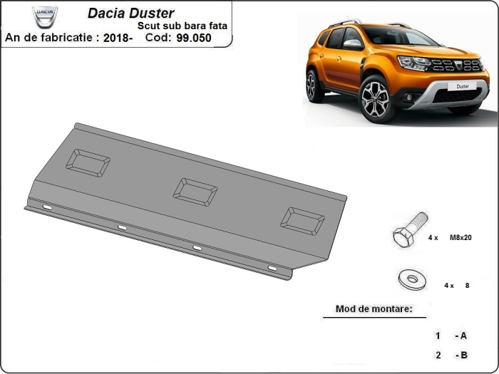 Scut bara față Dacia Duster 2018-2024 - Oțel 2.5 mm [3]