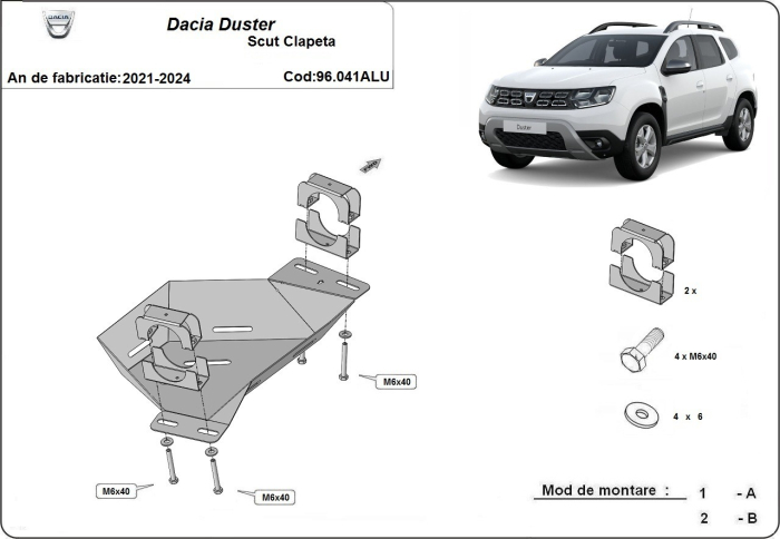 Scut clapetă Dacia Duster din Aluminiu 2021-2024 - Aluminiu 4 mm [3]