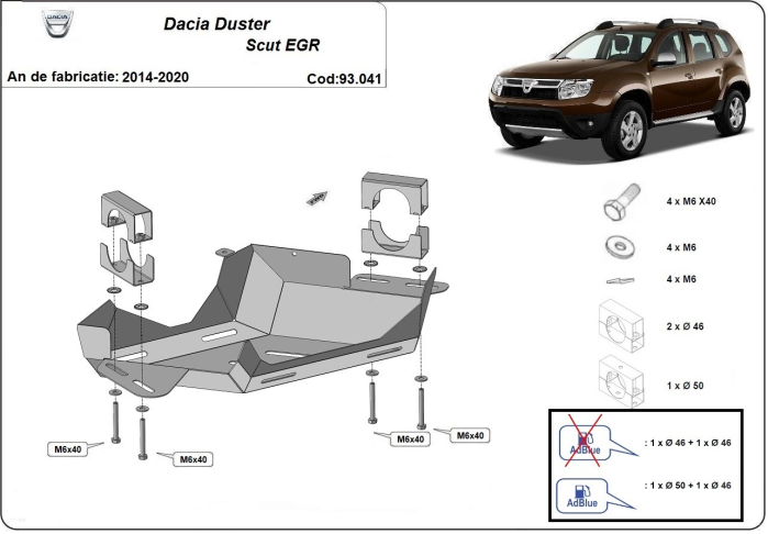 Scut clapetă EGR Dacia Duster 2014-2017 - Oțel 2 mm [3]