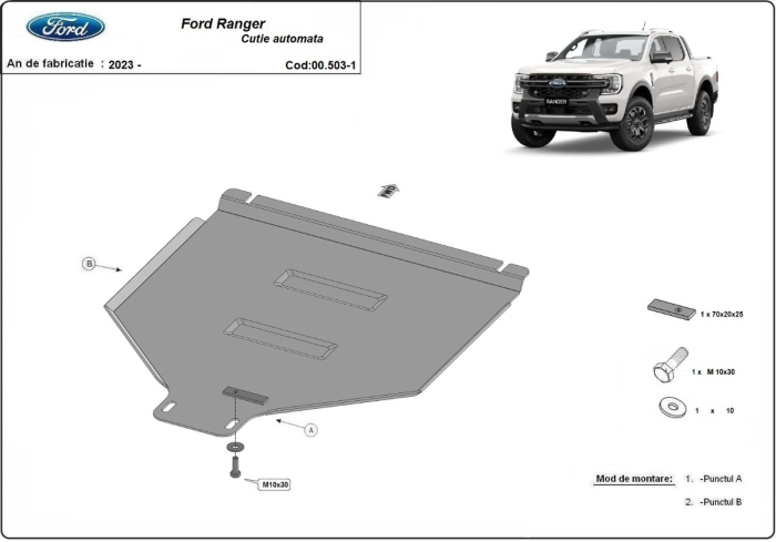 Scut cutie de viteză automată Ford Ranger 2023-2026 - Oțel 3 mm [2]