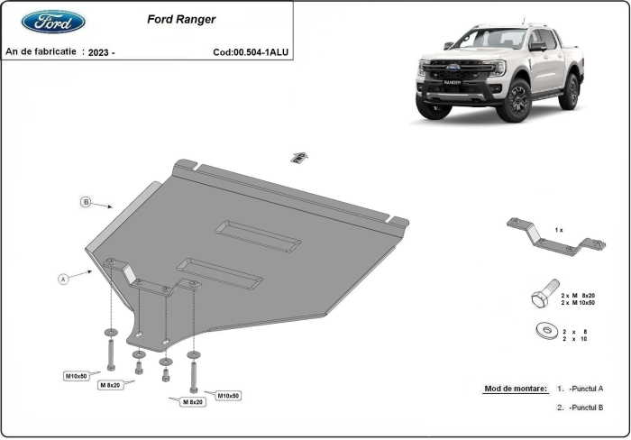 Scut cutie de viteză din aluminiu Ford Ranger 2023-2026 - Aluminiu 3 mm [3]