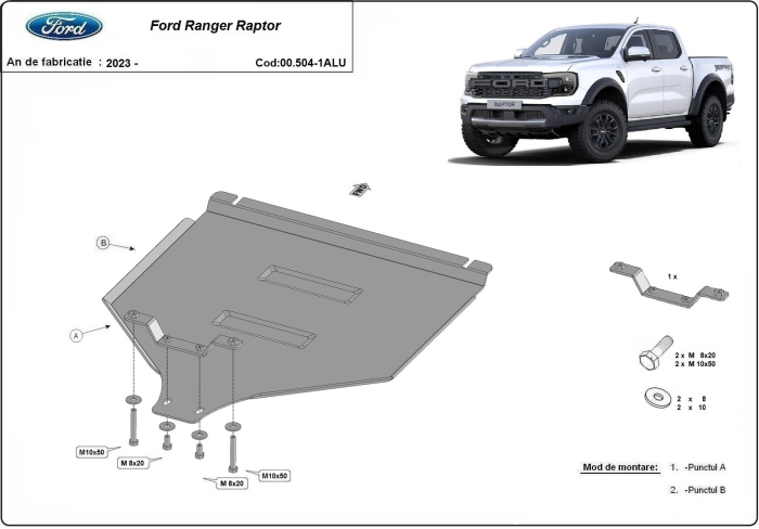 Scut cutie de viteză din aluminiu Ford Ranger Raptor 2023-2026 - Aluminiu 3 mm [3]