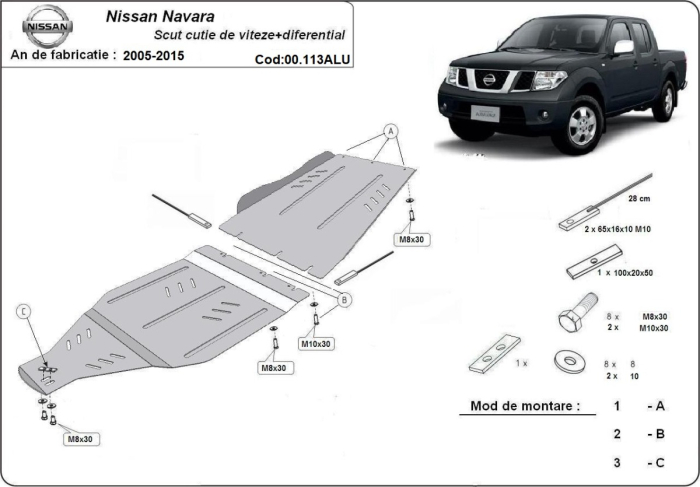 Scut cutie de viteză din aluminiu Nissan Navara 2005-2015 - Aluminiu 4 mm [2]