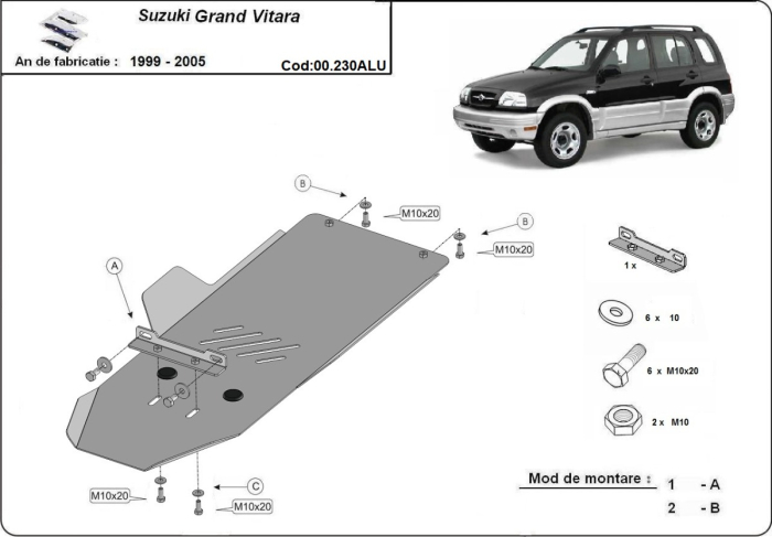 Scut cutie de viteză din aluminiu Suzuki Grand Vitara 1999-2005 - Aluminiu 3 mm [3]