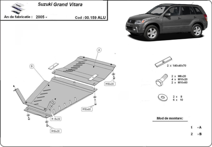 Scut cutie de viteză din aluminiu Suzuki Grand Vitara II 2005-2019 - Aluminiu 3 mm [3]