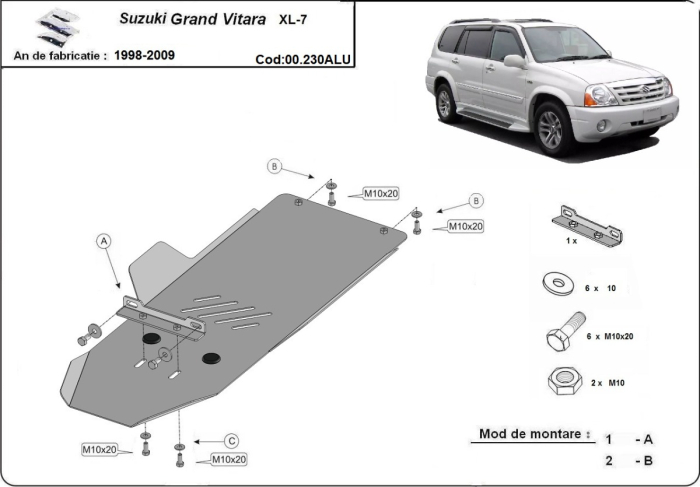 Scut cutie de viteză din aluminiu Suzuki Grand Vitara XL-7 1998-2009 - Aluminiu 3 mm [3]