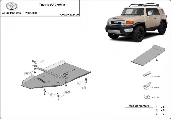Scut cutie de viteză din aluminiu Toyota FJ Cruiser 2006-2018 - Aluminiu 4 mm [3]