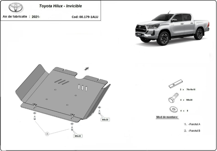 Scut cutie de viteză din aluminiu Toyota Hilux Invincible 2021-2026 - Aluminiu 4 mm [2]