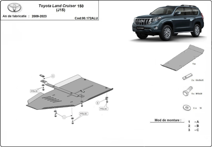 Scut cutie de viteză din aluminiu Toyota Land Cruiser J150 2009-2026 - Aluminiu 4 mm [3]
