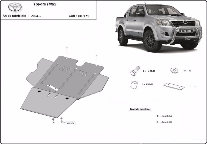 Scut cutie de viteză, filtru particule Toyota Hilux 2004-2015 - Oțel 3 mm [3]