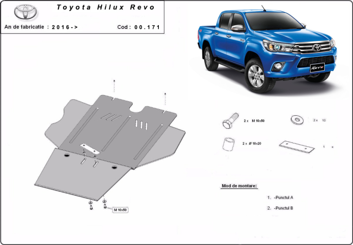 Scut cutie de viteză, filtru particule Toyota Hilux Revo 2016-2026 - Oțel 3 mm [3]