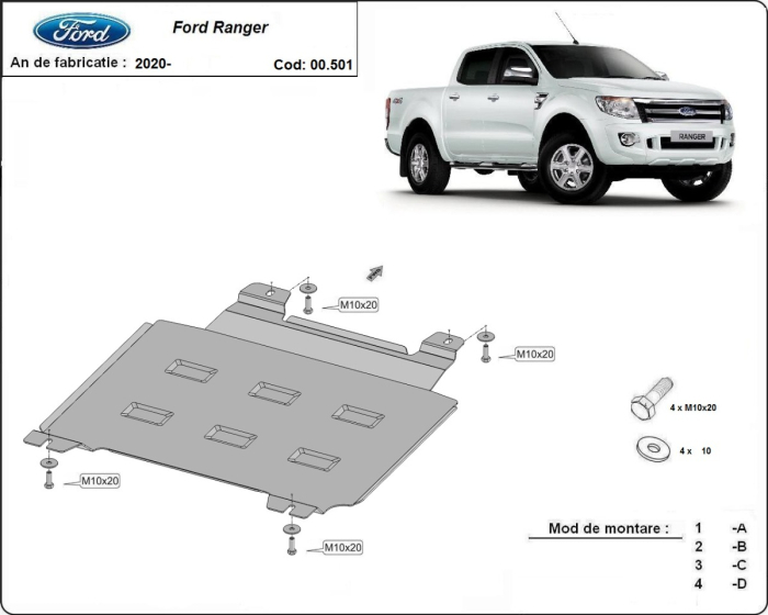 Scut cutie de viteză Ford Ranger 2020-2023 - Oțel 2 mm [3]