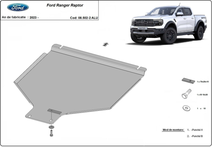 Scut cutie de viteză Ford Ranger Raptor - Aluminiu 2023-2026 - Aluminiu 4 mm [2]