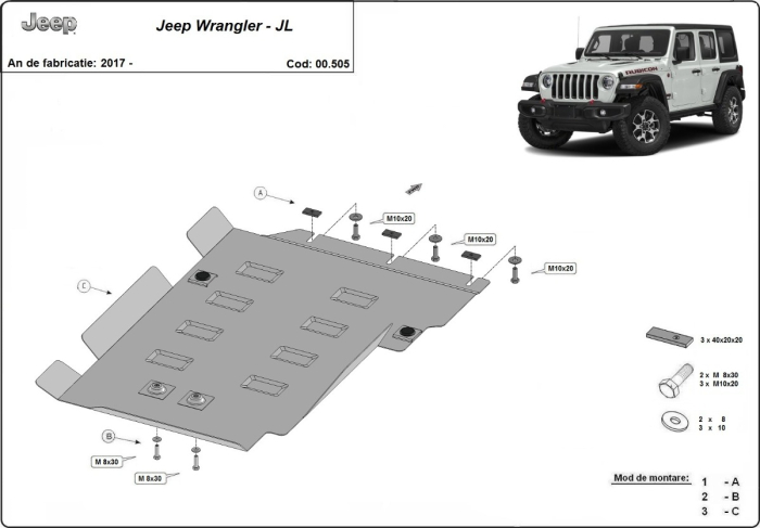 Scut cutie de viteză Jeep Wrangler JL 2017-2026 - Oțel 2 mm [3]