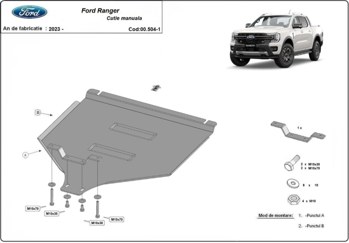 Scut cutie de viteză manuală Ford Ranger 2023-2026 - Oțel 3 mm [2]