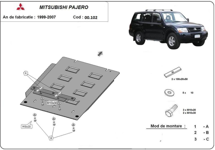 Scut cutie de viteză Mitsubishi Pajero 3 (V60, V70) 1999-2007 - Oțel 3 mm [3]